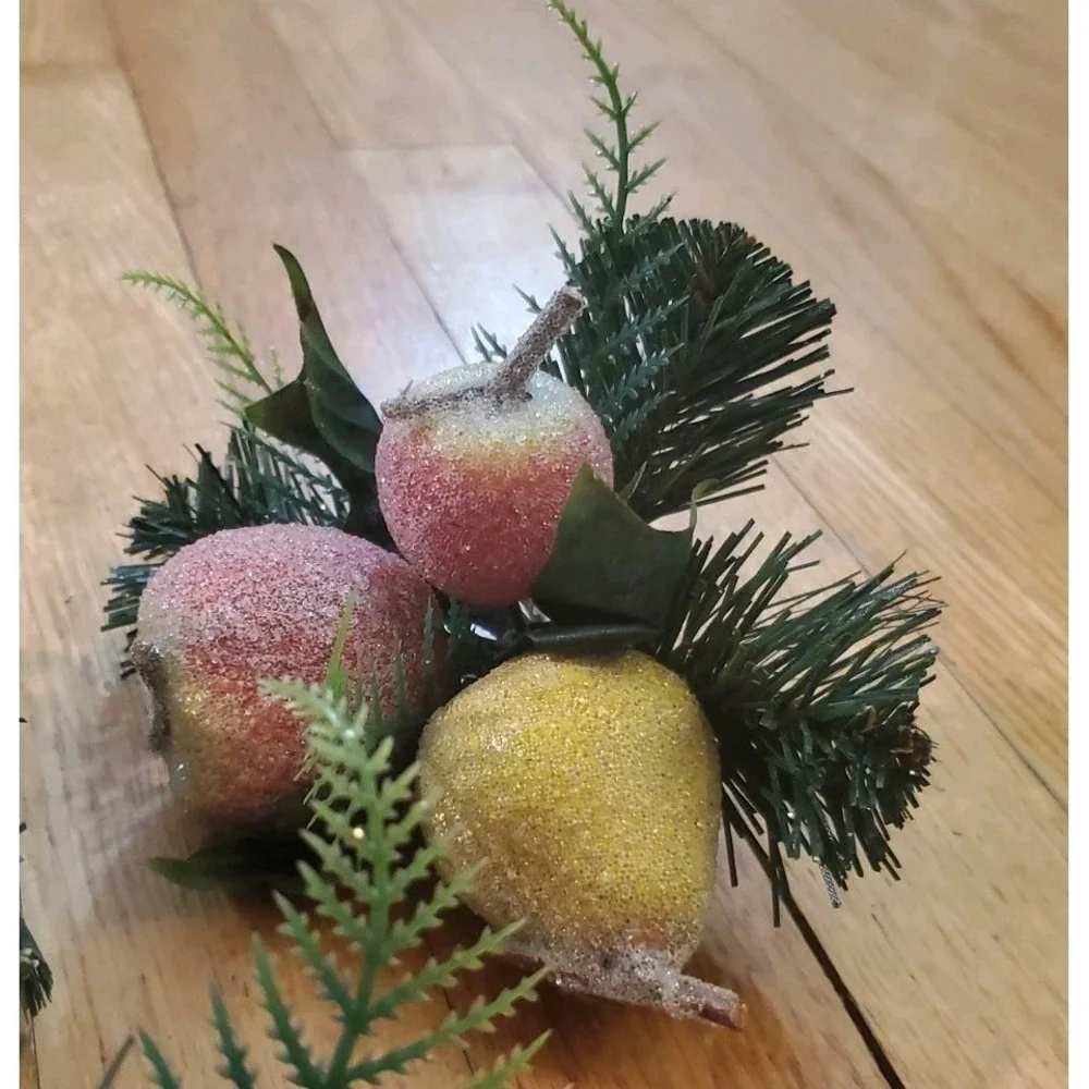 Artificial Pine Stem Floral Pick And Clip On Sugared Fruit Home Decor